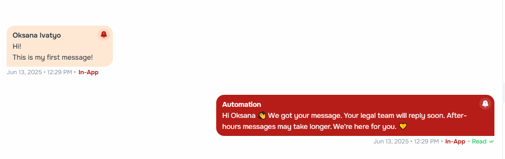 Auto-reply message example shown in mobile and web chat thread