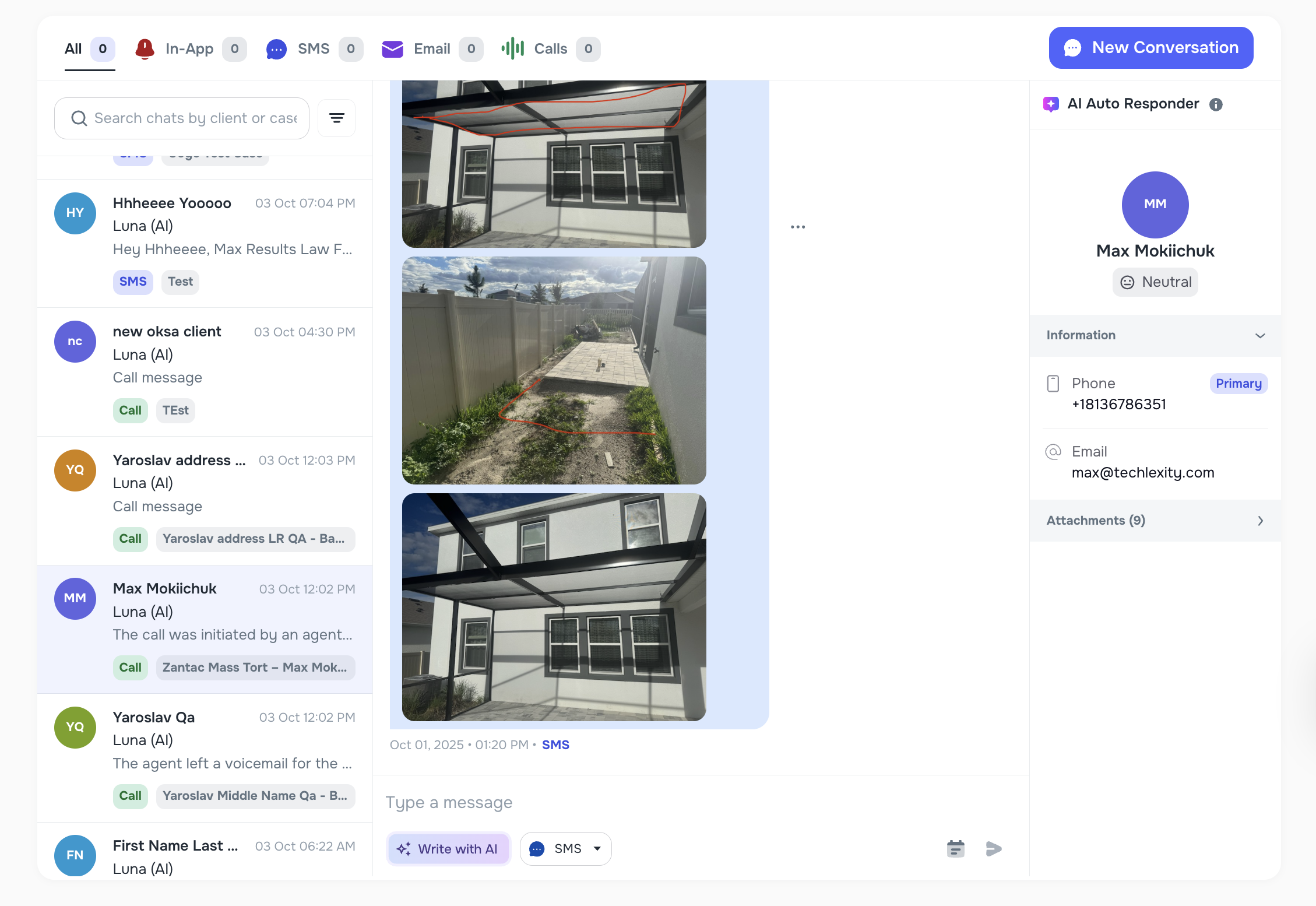 Image attachments from SMS or email displayed in Messenger